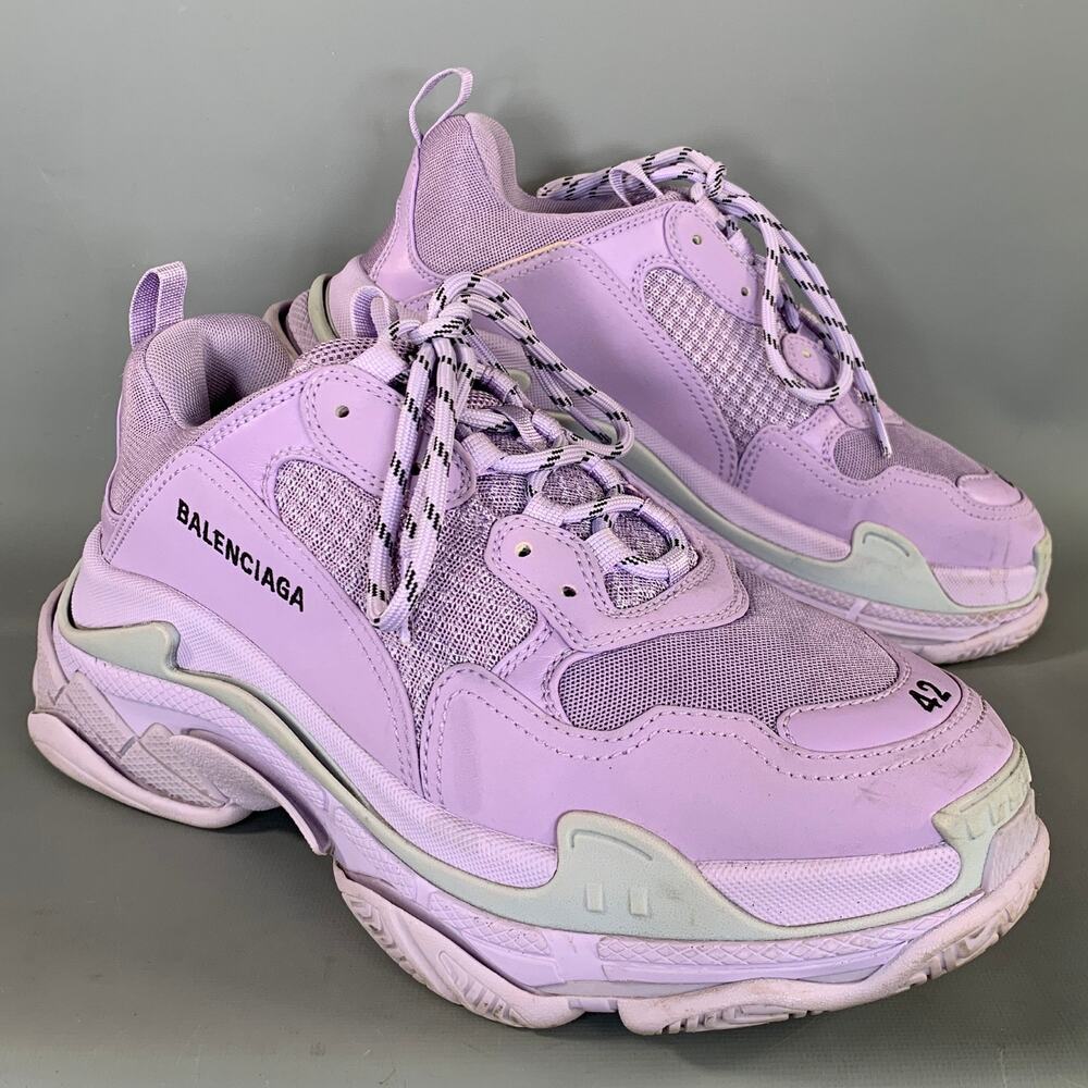 BALENCIAGA Size 9 Purple Leather Lace Up Sneakers